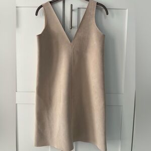 Zara Strapless V-Neck Beige Suede Dress. Made in Morocco